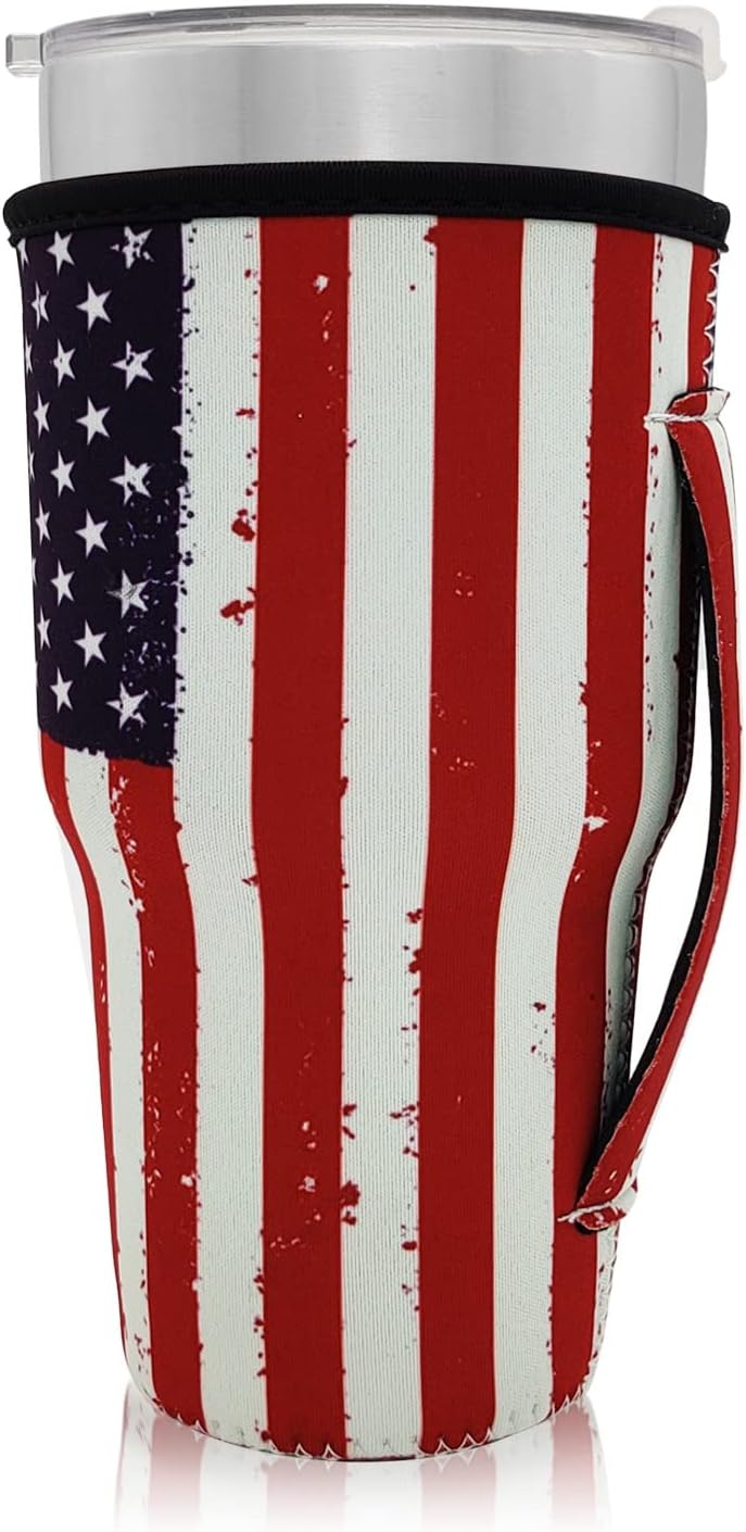 Reusable Iced Coffee Cup Sleeve Neoprene Insulated Sleeves Cup Holder with handle Idea for 30oz - 32oz Tumbler Cups, Protein Shake Bottles(Only Cup Sleeves), Black - Colors A