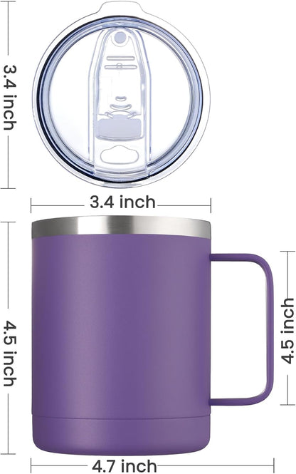 MEWAY 12oz Coffee Mug With Handle and Sliding Lid,Stainless Steel Travel Tumbler Cup with Handle,Double Wall Vacuum Insulated Camping Cup for Hot & Cold Drinks Tea (Black,Set of 1