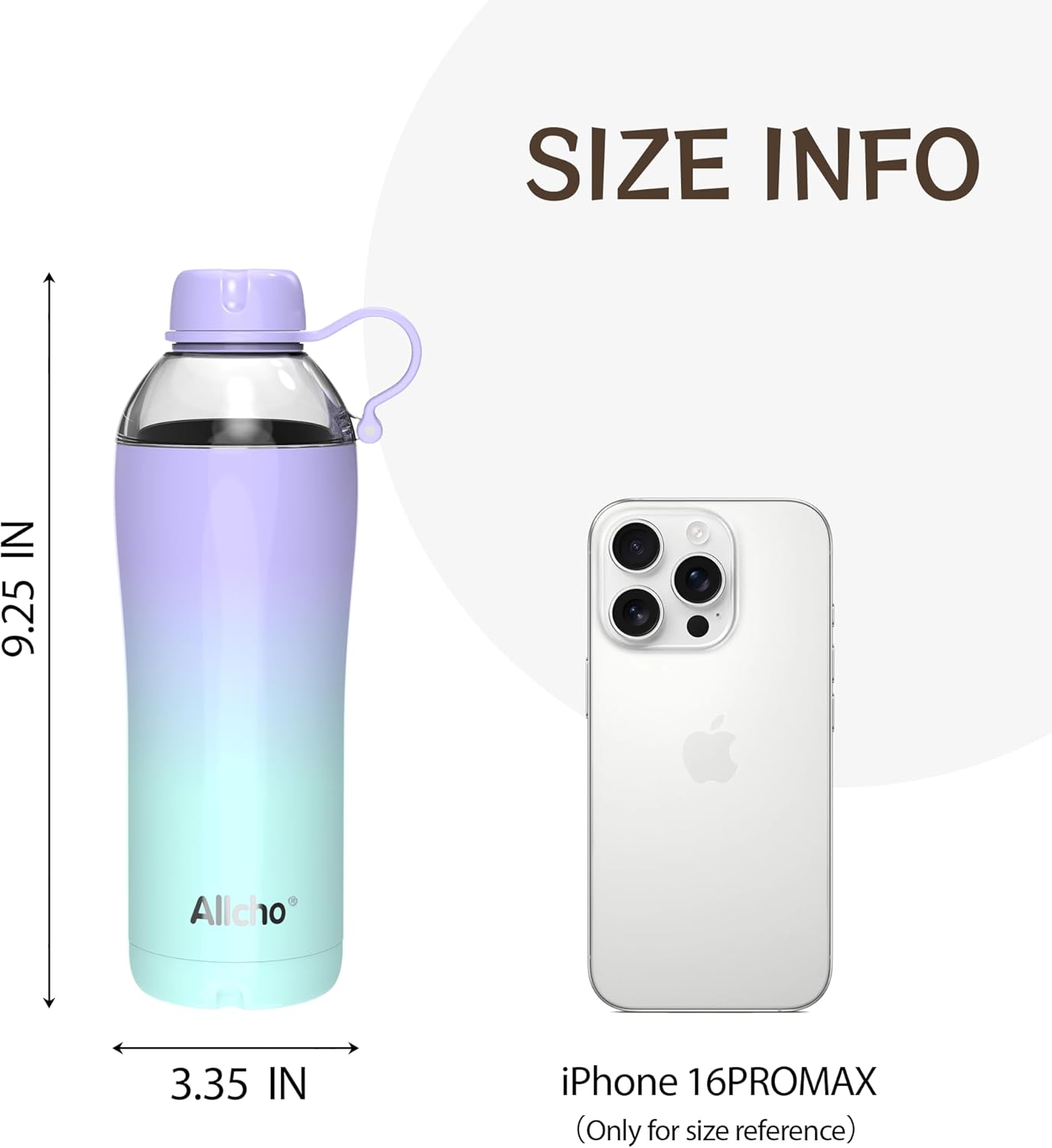 Allcho Insulated Water Bottle for Women, 18oz Stainless Steel Leak Proof Tumbler with 2 Lids, BPA-Free Tritan Chug & Straw Lid, Double Wall Vacuum Flask