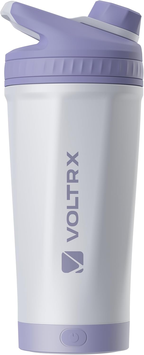 VOLTRX ChillMix Shaker Bottle Insulated Stainless Steel - USB C Rechargeable Electric Protein Shake Mixer, Shaker Cups for Protein Shakes and Meal Replacement, Chrome Steel, 16 oz