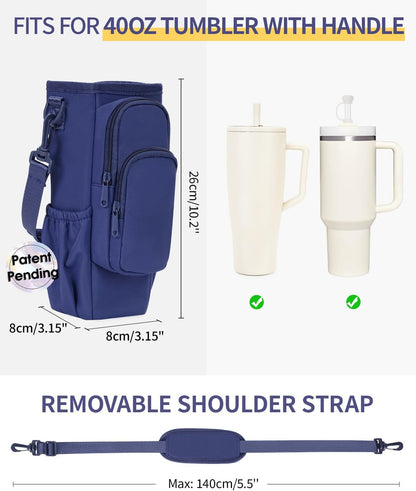 sportsnew Water Bottle Carrier Bag with Phone Pocket for 30oz 40oz Tumbler with Handle Accessories Insulated Water Bottle Holder Pouch with Strap Crossbody with Straw Cover