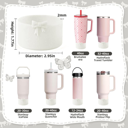 2PCS Bow Silicone Boot for Stanley Quencher Tumbler 30oz 40oz & IceFlow 20oz 30oz& Hydro Flask Water Bottle 12-24 oz Protective Bottom Sleeve Cover for Stanley Cup Accessories& Owala 24oz