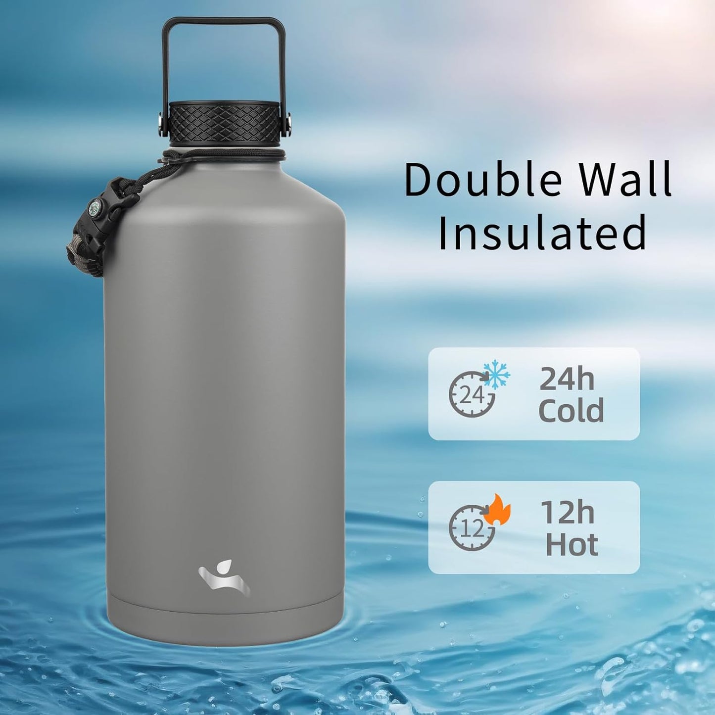 Konokyo 22oz Stainless Steel Bottles with 3 Lids Sport Insulated Water Bottle,Mint