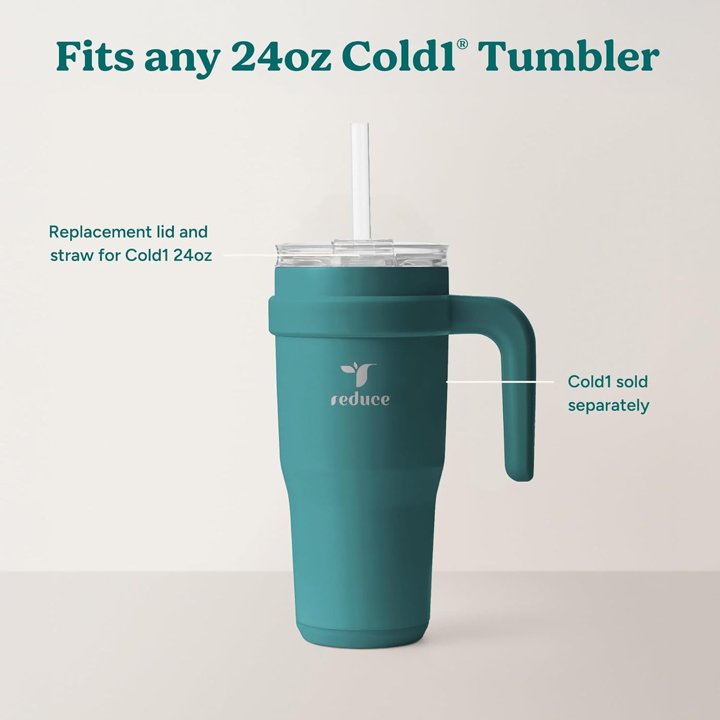 REDUCE brand Cold1 Tumblers or Mugs 20-24oz mouth Replacement Lid (3.5 inch diameter) and Straw (10.6 inch) set, Clear, BPA Free, Dishwasher safe, Durable, Reusable, Spill Proof Lid, Medium