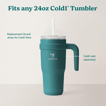 REDUCE brand Cold1 Tumblers or Mugs 20-24oz mouth Replacement Lid (3.5 inch diameter) and Straw (10.6 inch) set, Clear, BPA Free, Dishwasher safe, Durable, Reusable, Spill Proof Lid, Medium