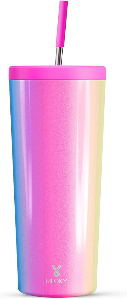 Meoky 24 oz Insulated Tumbler with Lid and Straw, Stainless Steel Vacuum Insulated Tumbler, Keeps Cold for 24 Hours, 100% Leak Proof, Fits in Car Cup Holder (Night)
