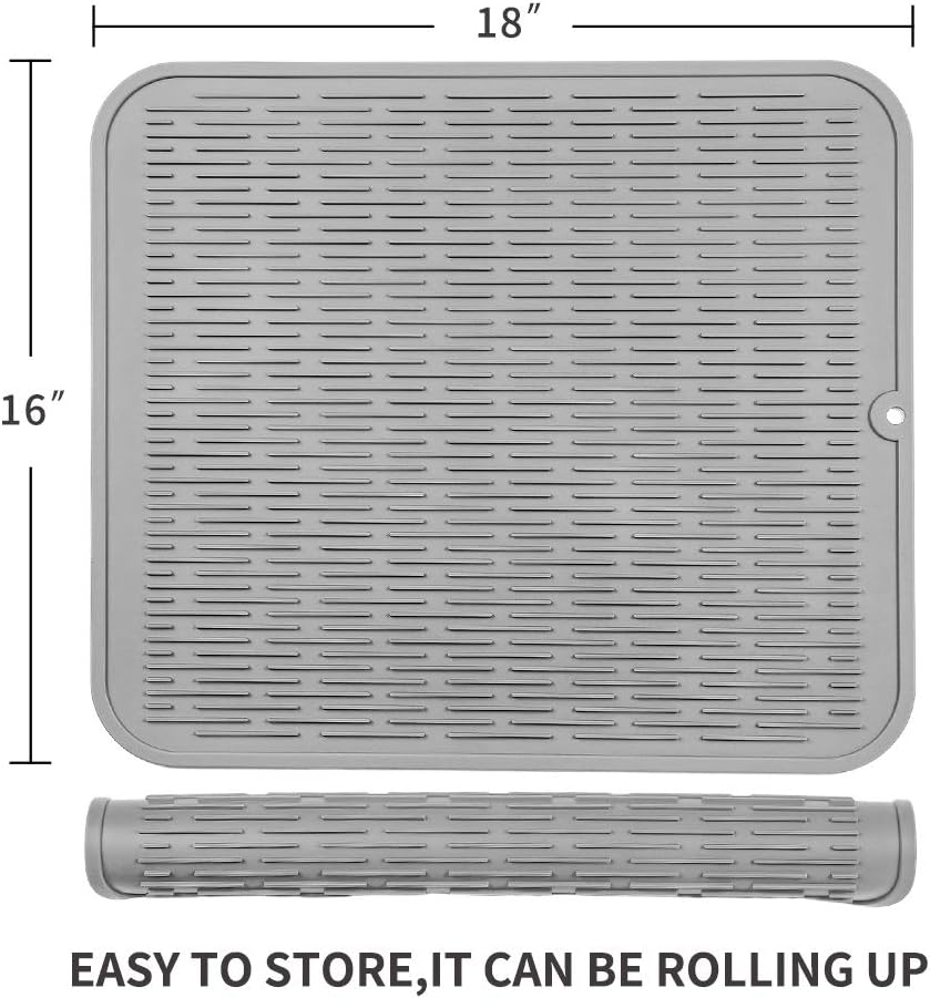 MicoYang Silicone Dish Drying Mat for Multiple Usage,Easy clean,Eco-friendly,Heat-resistant Silicone Mat for Kitchen Counter,Sink,Bar,Bottle,or Cup Green M 17 inches x 6 inches