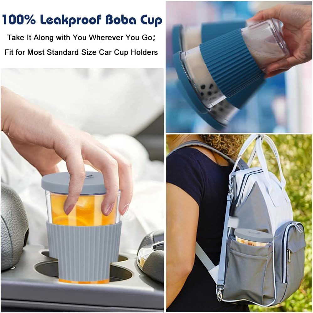 2 Pack Reusable Boba Cups, 17oz Iced Coffee With Straw and Lid, Leakproof Clear Plastic Tumbler, Double Wall Insulated Smoothie Cup, Pastel Violet and Cornflower Blue