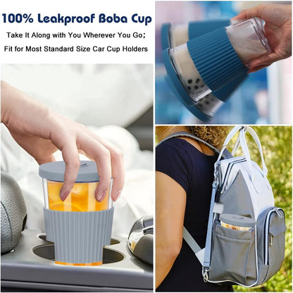 2 Pack Reusable Boba Cups, 17oz Iced Coffee With Straw and Lid, Leakproof Clear Plastic Tumbler, Double Wall Insulated Smoothie Cup, Pastel Violet and Cornflower Blue