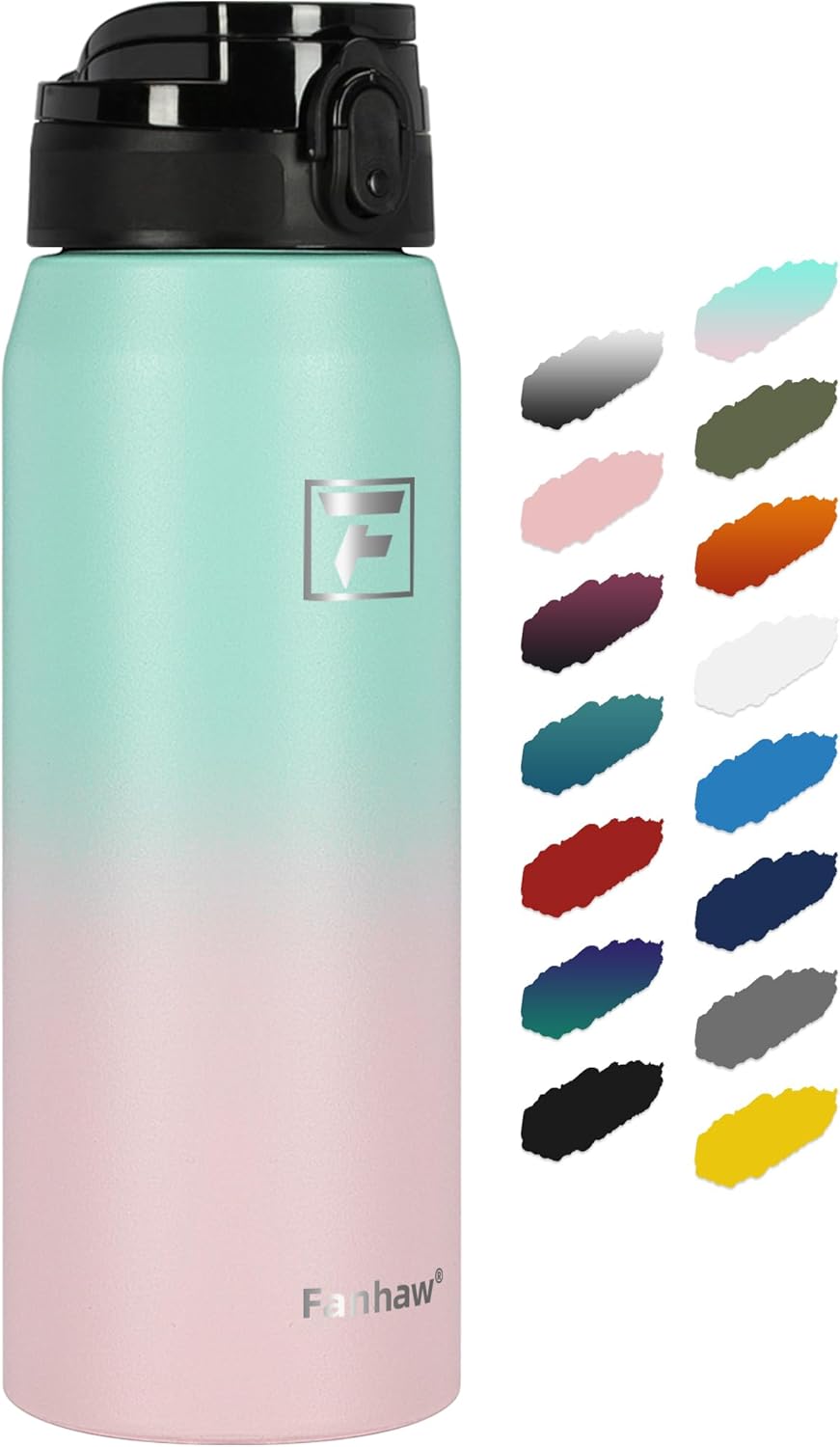 Fanhaw 20 oz Insulated Stainless Steel Water Bottle with Anti-Dust Chug Lid, Leakproof Vacuum Metal Everyday Use Bottle for Kids, Teens & Adults, Back to School Essentials (Green Blue)