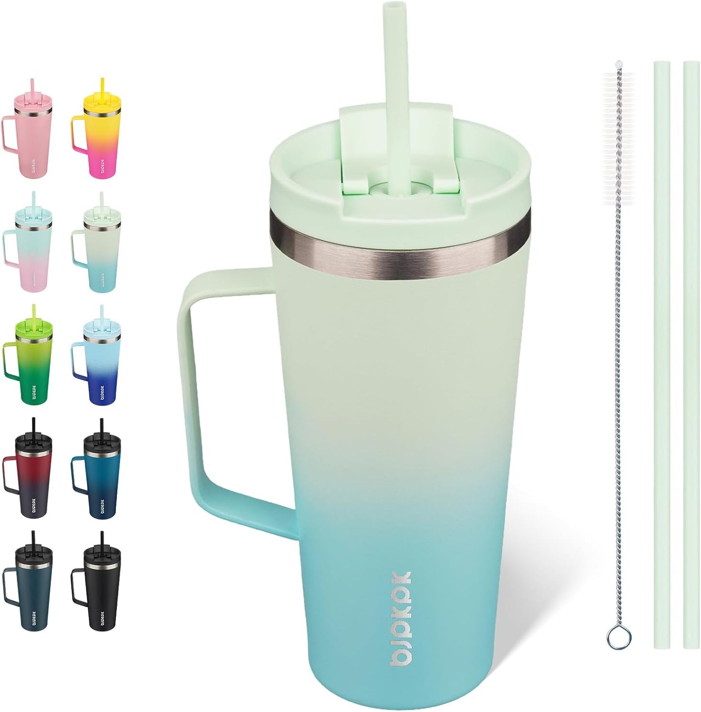BJPKPK Insulated Tumbler with Handle, 18oz Insulated Tumblers with Lid and Straw, Stainless Steel Metal Water Bottles, Coffee Travel Mugs, Cups, Marshmallow