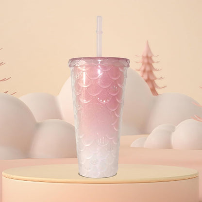 Studded Tumbler With Straw Tumblers With Lids And Straws Iridescent Blue Cups Water Cup With Straw And Lid BPA-Free Double-Wall Plastic for Iced Coffee Cups or Water 24 Oz