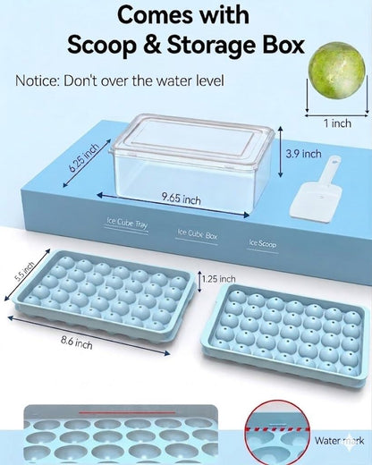 Ice Cube Trays with Lid and Bin, BPA-Free Mini 0.8 Inch Sphere Ice Molds, 2-Pack Small Round Ice Ball Trays, Easy Release, Includes Scoop & Ice Storage Box for Cocktails, Coffee