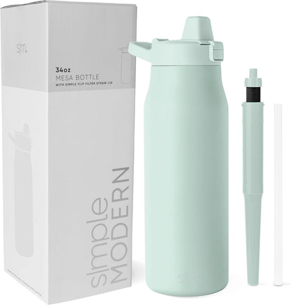 Simple Modern Filtered Water Bottle | Insulated Stainless-Steel Carbon Filter Travel Water Bottles | Reusable for Clean Drinking Water On The Go | 34oz, Sea Glass Sage