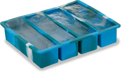 Host Ice Cube Tray, Makes Four 5-Inch Long Cubes, Durable Silicone Trays with Easy Release Design, Perfect for Water Bottles and Highball Glasses, Home Bar Accessories, Set of 1, Marble