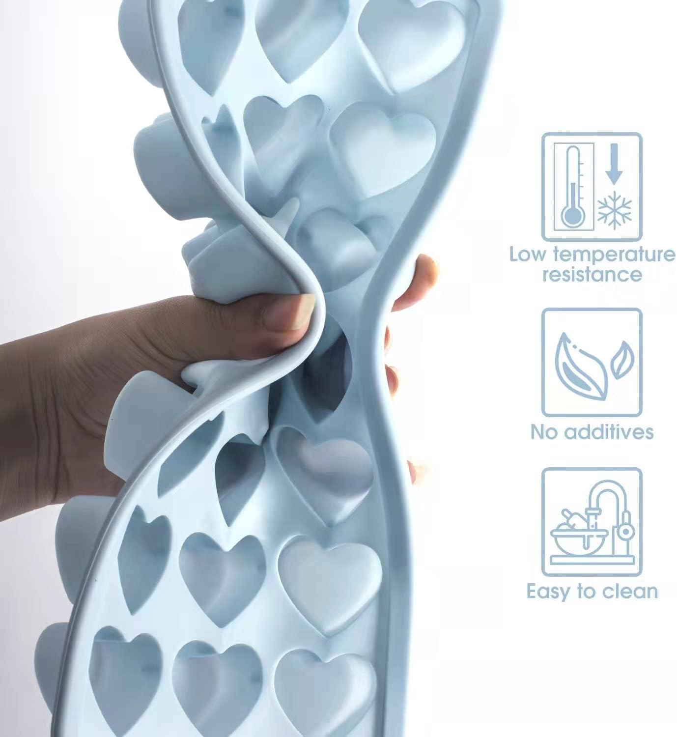 Heart Shape Ice Cube Tray, 21 Holes Silicone Ice Cube Mold with Removable Lid Flexible for Whiskey Cocktail Chocolate