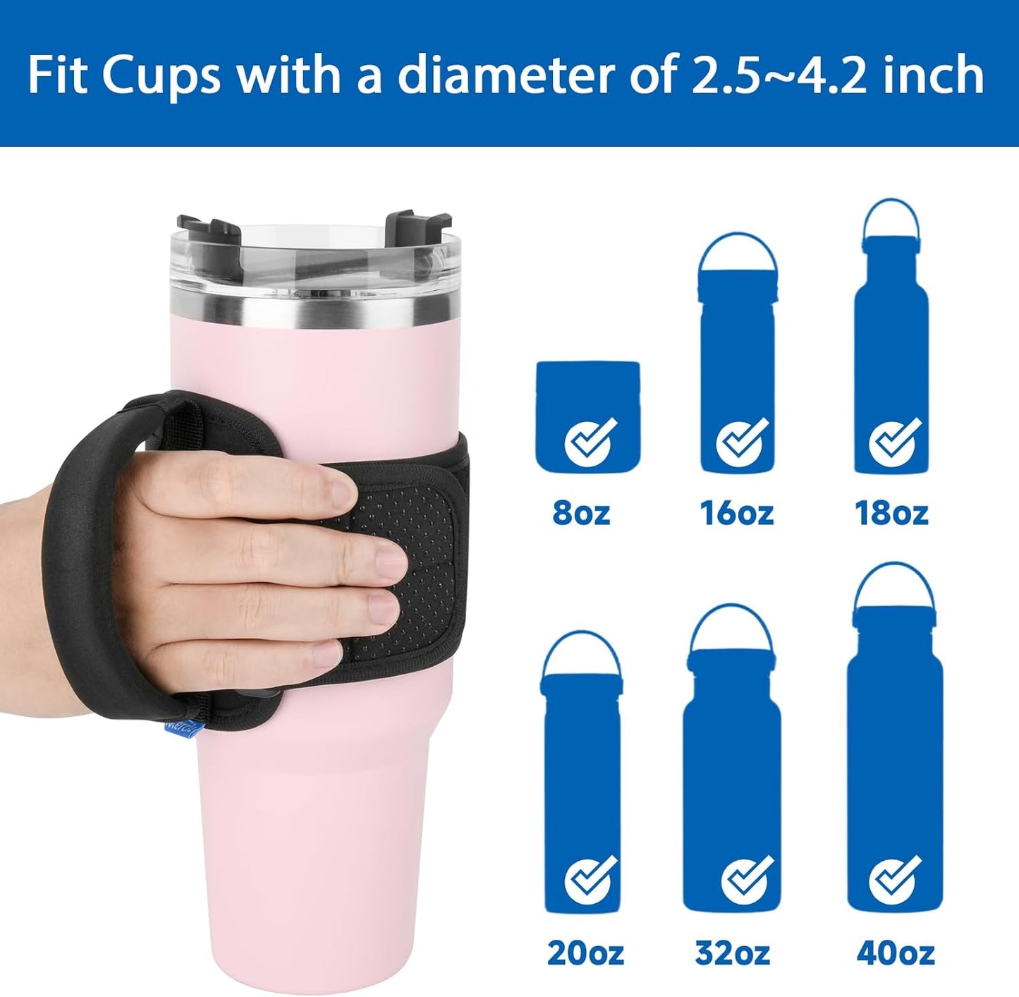 Xxerciz Tumbler Handle for YETI Rambler, Owala, Ozark Trail Travel Mug, Anti Slip Handle Fit for 12Oz - 40Oz Water Bottles, Neoprene Water Bottle Carrier Grip (Exclude Bottle)