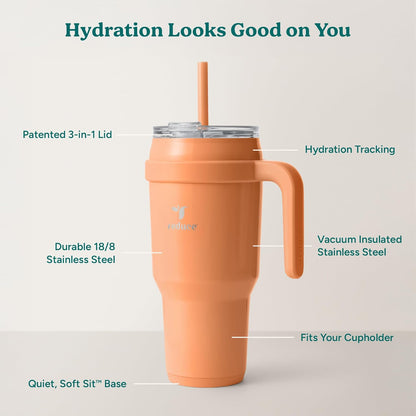 REDUCE 24 oz Stainless Steel Tumbler with Handle - Dual-Wall Vacuum Insulated Travel Mug, Sweat-Proof Lid & Reusable Straw - Keeps Drinks Cold for 24 Hrs, Fits Cupholders, Dishwasher Safe - Lilac Bud