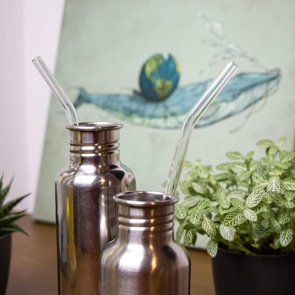 Halm Glass Straws - 6 Long 12 inch Bent Stanley Cup Replacement Drinking Straws + Plastic-Free Cleaning Brush - Perfect for Bottles & Quencher - Made in Germany - Dishwasher Safe - Eco-Friendly