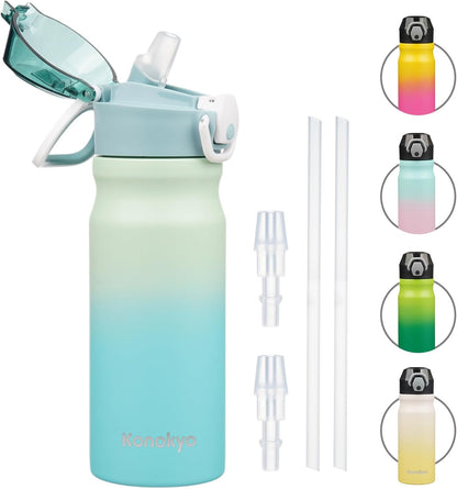 Konokyo 18 oz Insulated Water Bottle with Straw Lid, Stainless Steel Vacuum Sports Water Bottle, Leak-Proof Reusable Metal Flask with Carry Loop, BPA-Free Travel Bottle for Gym, School, Office