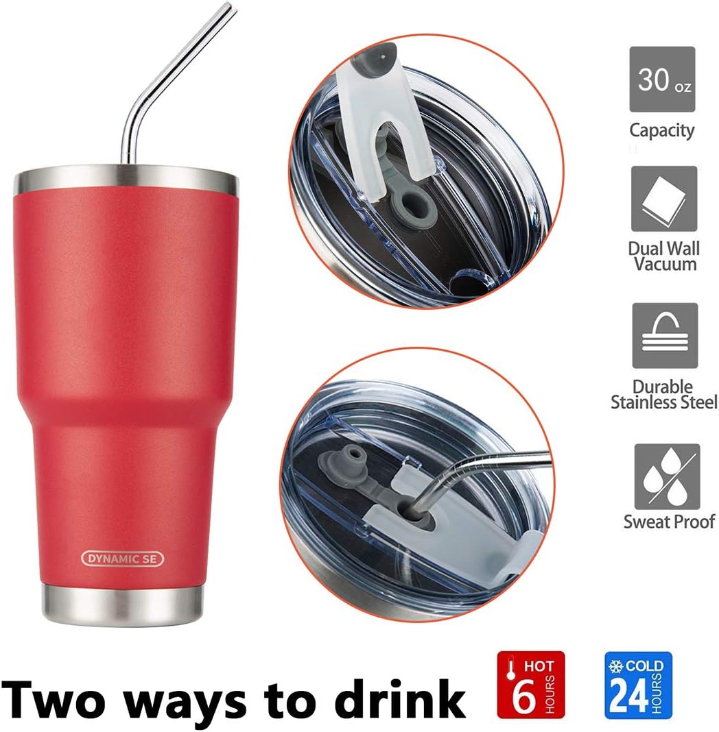 D·S 30oz Blue Tumbler Stainless Steel Double Wall Vacuum Insulated Mug with Straw and Lid, Cleaning Brush for Cold and Hot Beverages