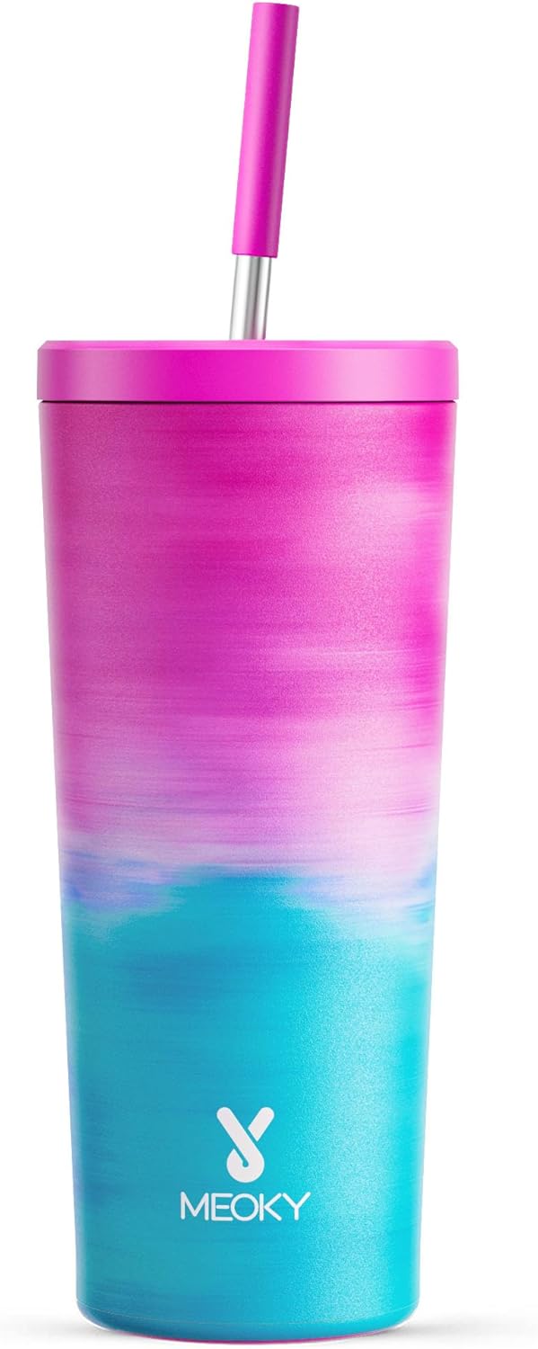 Meoky 24 oz Insulated Tumbler with Lid and Straw, Stainless Steel Vacuum Insulated Tumbler, Keeps Cold for 24 Hours, 100% Leak Proof, Fits in Car Cup Holder (Night)