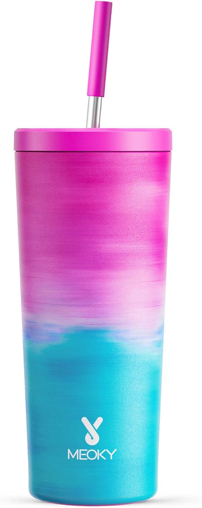 Meoky 24 oz Insulated Tumbler with Lid and Straw, Stainless Steel Vacuum Insulated Tumbler, Keeps Cold for 24 Hours, 100% Leak Proof, Fits in Car Cup Holder (Night)