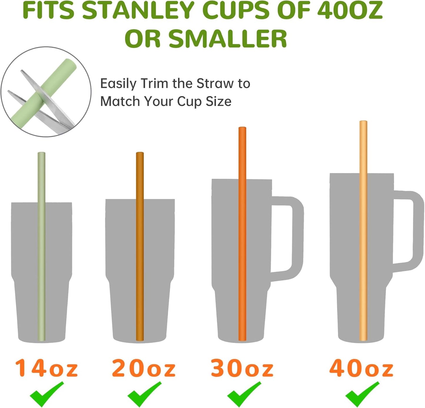 Tomorotec 15PCS Reusable Silicone Drinking Straws w/ 2 Brushes, Fit for Stanley Tumbler 40oz 30oz 20oz, 12" Long Customizable for Various Drinkware, Dishwasher Safe, BPA-Free, Safe for Teeth (Macaron)