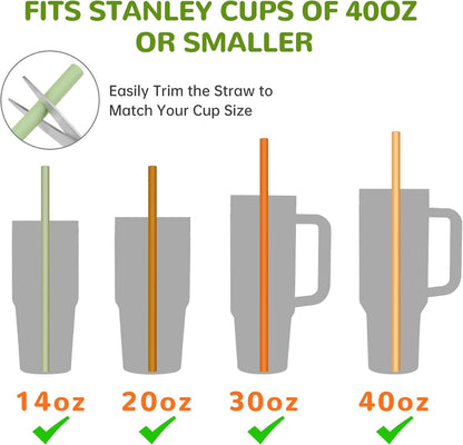 Tomorotec 15PCS Reusable Silicone Drinking Straws w/ 2 Brushes, Fit for Stanley Tumbler 40oz 30oz 20oz, 12" Long Customizable for Various Drinkware, Dishwasher Safe, BPA-Free, Safe for Teeth (Macaron)