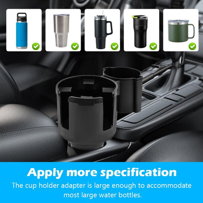 2-in-1 Car Cup Holder Expander, Adjustable Car Extender Adapter with Non-Slip Base - No Spill Cup Holder Extender with 4 Hooks for Yeti, Hydro Flask, Stanley Large Tumblers (10-48oz)
