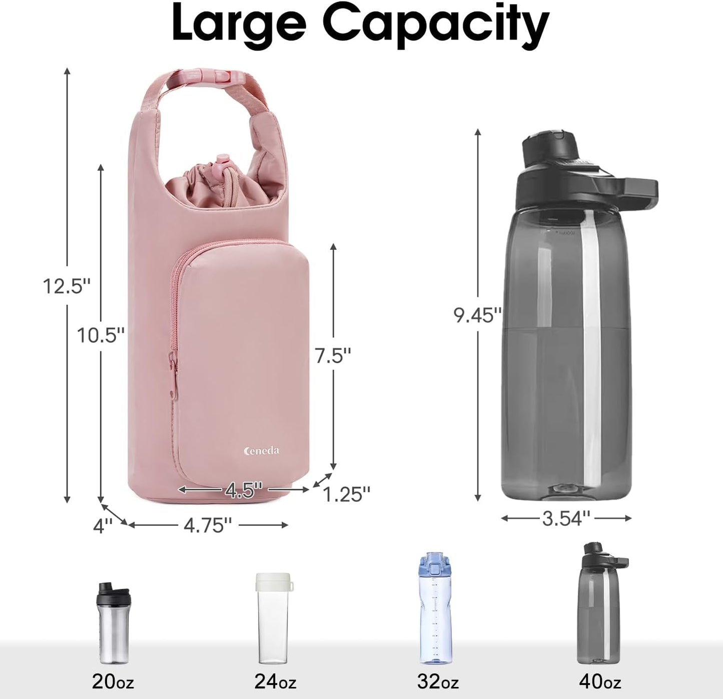 Ceneda Water Bottle Carrier Bag with Phone Pocket 32oz 40oz Tumbler Insulated Water Bottle Holder with Adjustable Shoulder Strap Carrier Sling Bag (Purple)