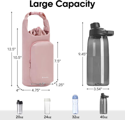Ceneda Water Bottle Carrier Bag with Phone Pocket 32oz 40oz Tumbler Insulated Water Bottle Holder with Adjustable Shoulder Strap Carrier Sling Bag (Purple)