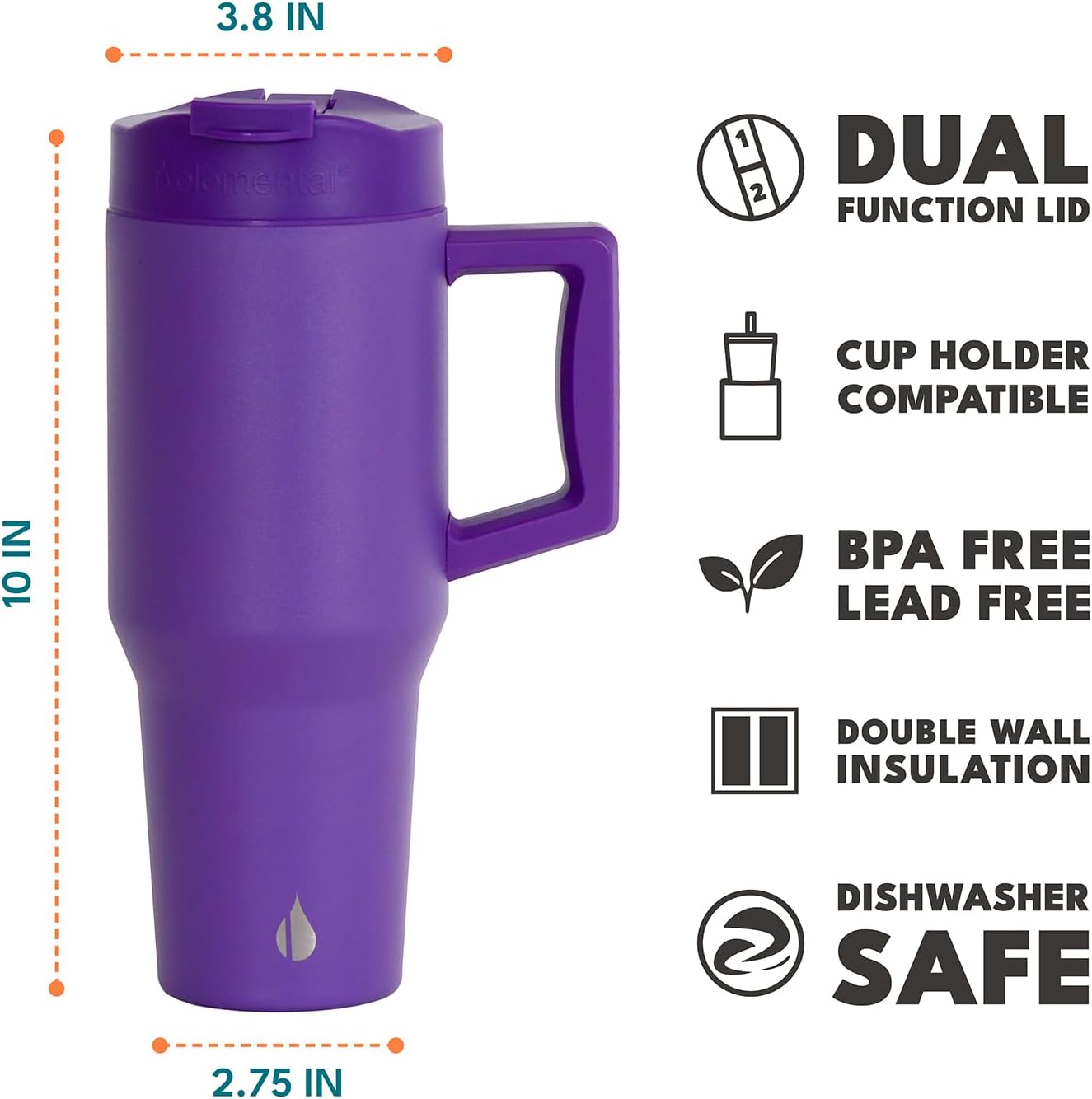 Elemental 32 oz 100% Leak Proof Tumbler with Handle & Straw - Stainless Steel Double Wall Insulated Tumbler for Hot and Cold Beverages - Travel Coffee Mug with Sip & Straw Lid - White - Colors B