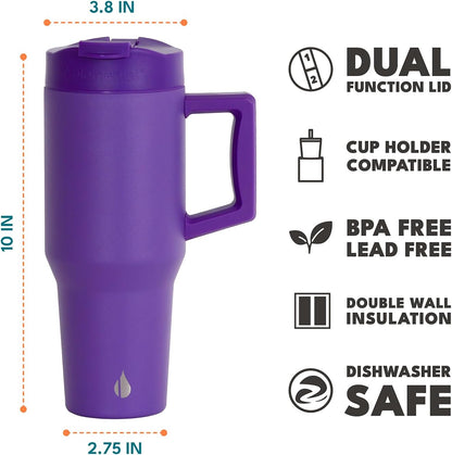 Elemental 32 oz 100% Leak Proof Tumbler with Handle & Straw - Stainless Steel Double Wall Insulated Tumbler for Hot and Cold Beverages - Travel Coffee Mug with Sip & Straw Lid - White - Colors B