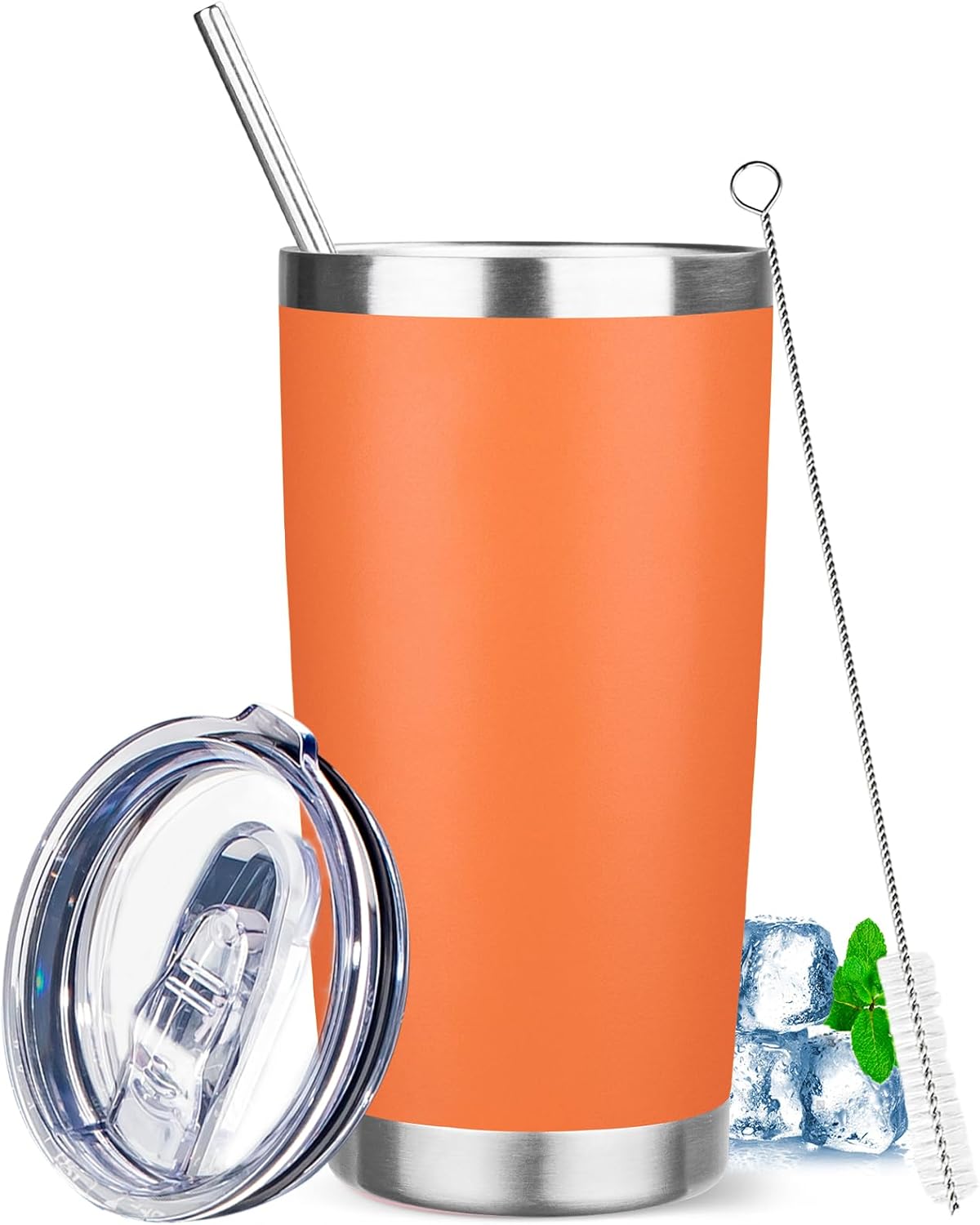 20 oz Tumbler with Lids and Straws, Stainless Steel Insulated Travel Coffee Mug, Double Wall Vacuum Insulated Tumblers, Powder Coated Coffee Tumbler for Cold & Hot Drinks (Light Purple)