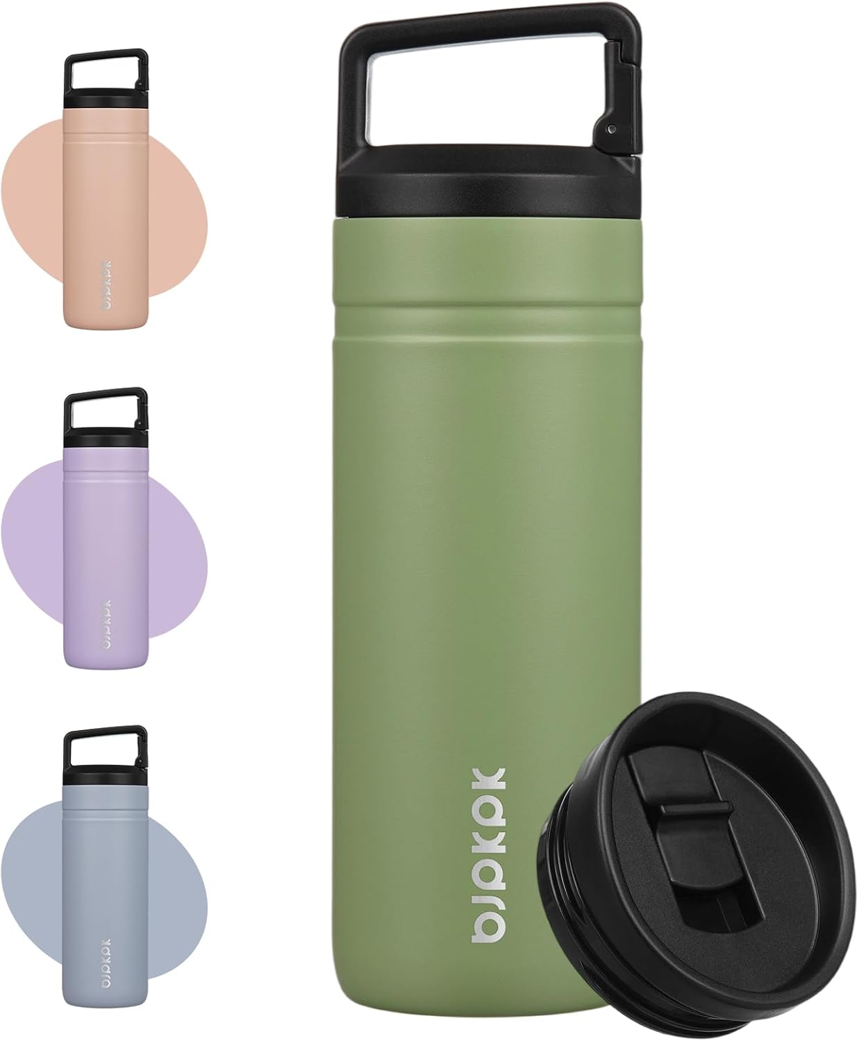 BJPKPK Insulated Water Bottle with 2 Lids,20 oz Double Wall Stainless Steel Vacuum Tumbler Travel Coffee Mug,Wide Mouth Thermal Cup,Haze Blue