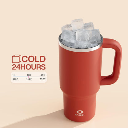 40 oz Tumbler with Handle and Straw: Stainless Steel Insulated Tumbler Keeps Cold for 24 Hours, Leakproof Travel Cup Fits in Cup Holder and BPA-Free, Cotton Candy