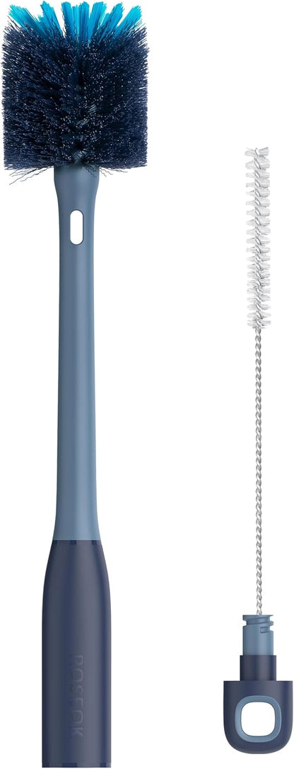 ROSEOK 2 in 1 Long Handle Bottle Brush with Straw Brush for Cleaning Glass, Sports Bottle, Coffee Mug,Navy Blue,1 Pack