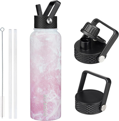 BJPKPK Insulated Water Bottles with Straw Lid, 40oz Stainless Steel Water Bottles with 3 Lids, BPA Free Leakproof Thermo, Tumblers, Cups for Sports, Gym- Midnight - Colors B