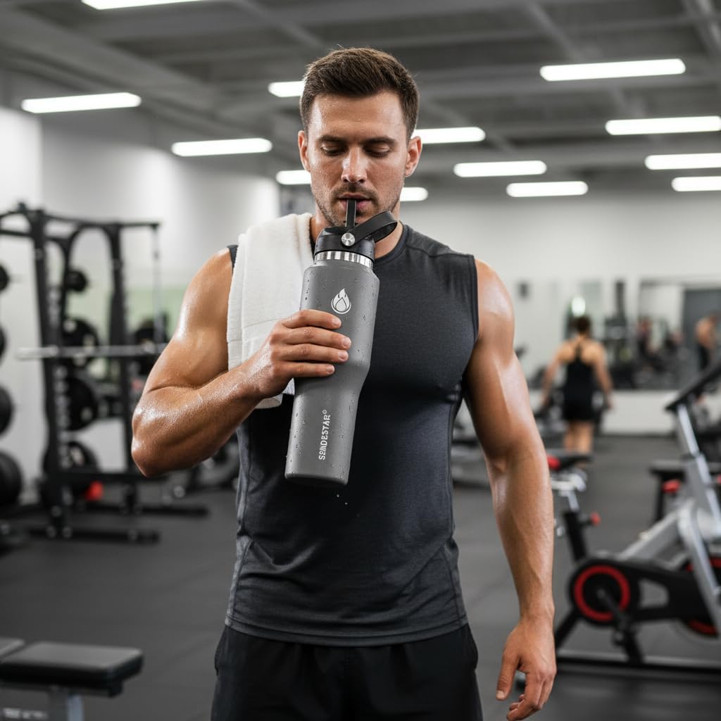 SENDESTAR 40oz Water Bottle Wide Mouth Stainless Steel Vacuum Insulated Double Wall with Straw Lids Fit in Any Car Cup Holder