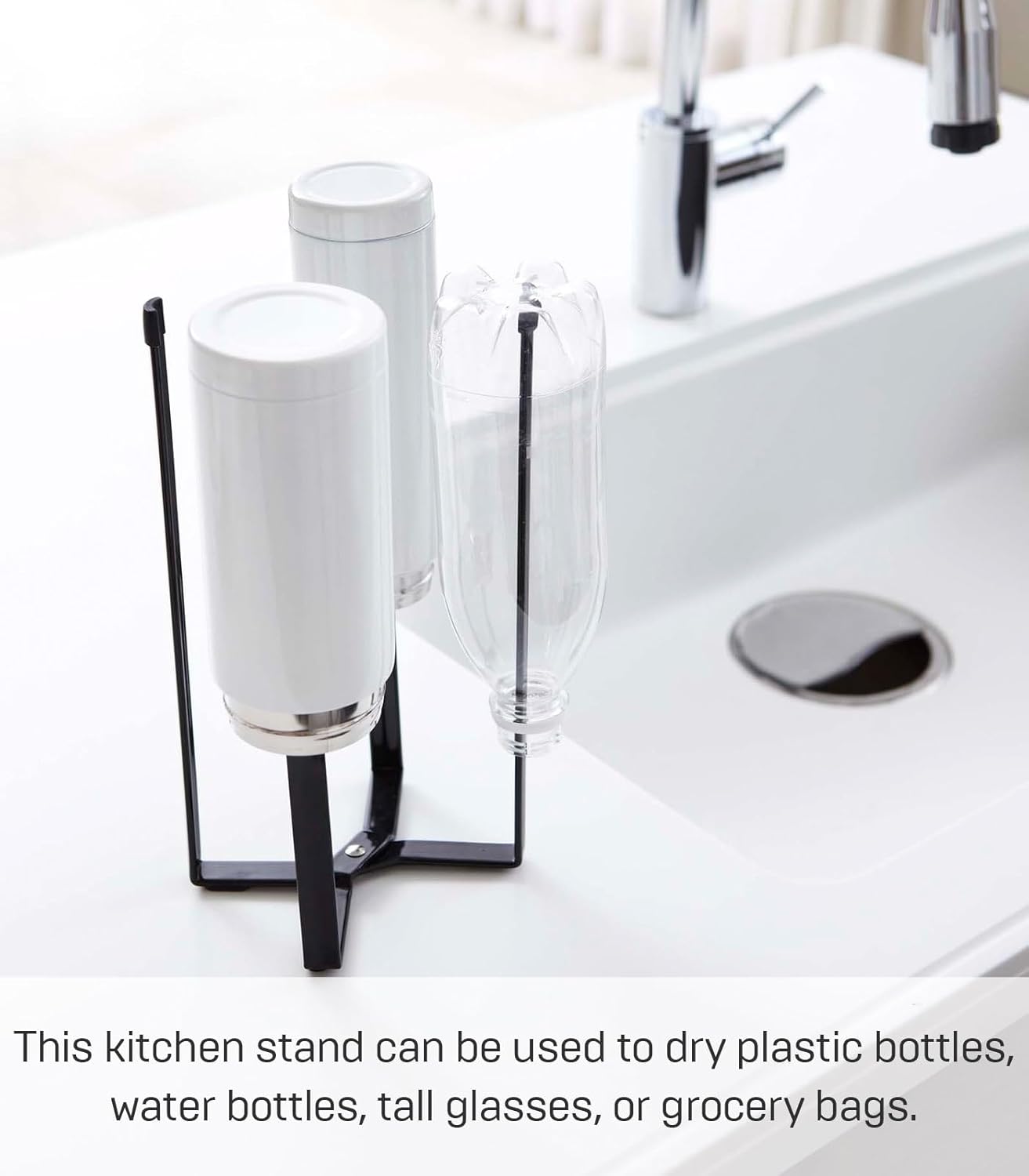 YAMAZAKI Home Tower Kitchen Multi Eco Stand - Multifunctional Plastic Bag Holder Bottle Dryer - Steel