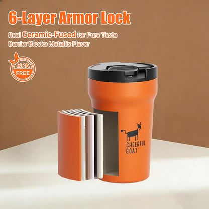 CHEERFUL GOAT Insulated Coffee Mug – Stainless Steel Travel Coffee Tumbler with Ceramic Liner, 12oz Coffee Cup for Hot and Cold Water Coffee at Home, Office, or On the Go (orange)