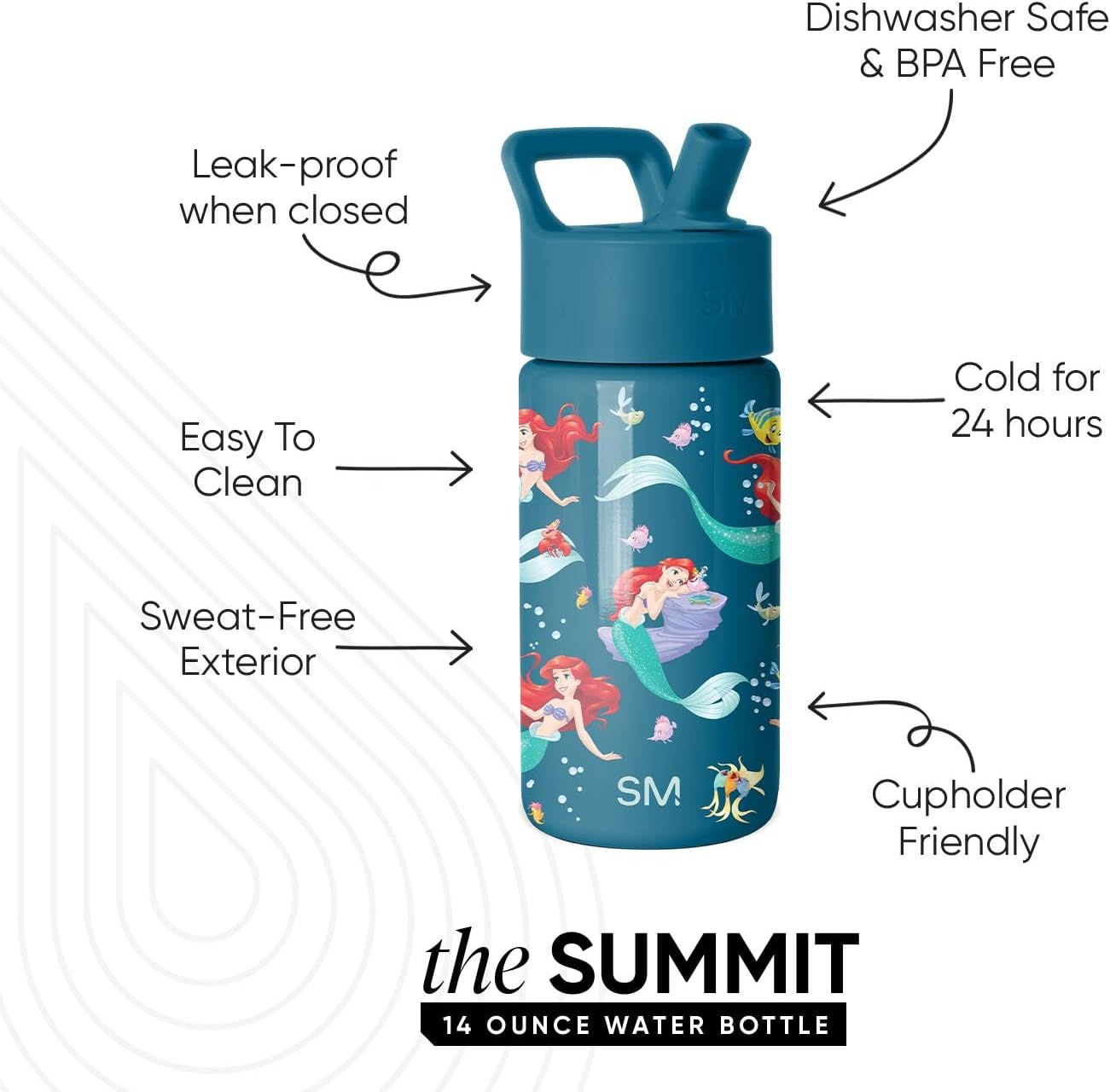 Simple Modern Disney Minnie Mouse Kids Water Bottle with Straw Lid | 14oz Insulated Stainless Steel Kids Tumbler & Spill Proof Toddler Cup for School, Girls, Boys | Summit | Minnie Mouse Fun - Colors B