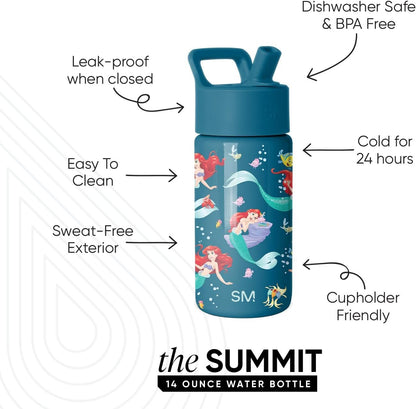 Simple Modern Disney Minnie Mouse Kids Water Bottle with Straw Lid | 14oz Insulated Stainless Steel Kids Tumbler & Spill Proof Toddler Cup for School, Girls, Boys | Summit | Minnie Mouse Fun - Colors B