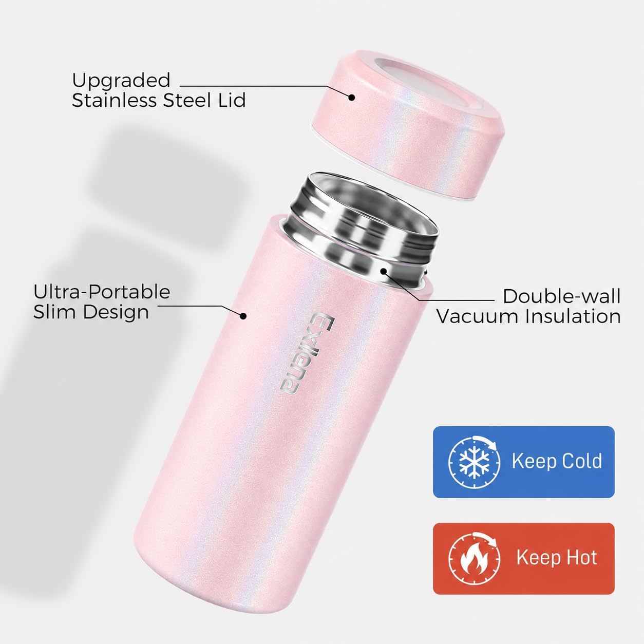 【Upgraded】Exllena Small Insulated Water Bottle 12 oz/350ml– Mini Insulated Water Bottle for Hot & Cold Drinks, Perfect Small Water Bottle for Travel, Purse...(Greyish Blue)