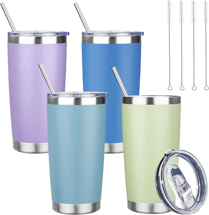 20 oz Tumbler with Lids and Straws, Stainless Steel Insulated Travel Coffee Mug, Double Wall Vacuum Insulated Tumblers, Powder Coated Coffee Tumbler for Cold & Hot Drinks (Light Purple)