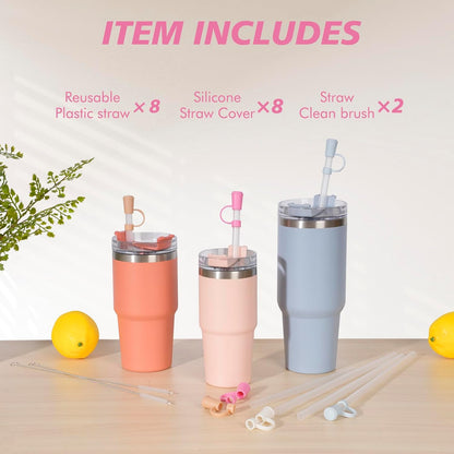 6 Straws with Cover Cap for Stanley 40oz Tumbler Replacement, Reusable Straw with Stopper Tips, Perfect for Stanley Cup with Handle H2.0, 14, 20, 30, 40oz Accessories