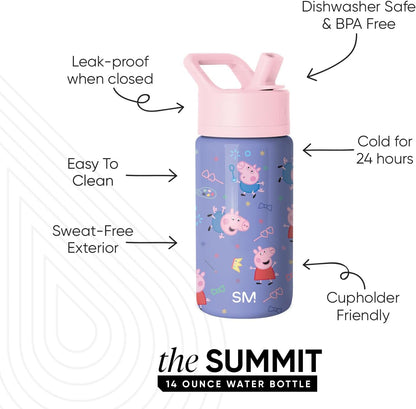Simple Modern Kids Water Bottle with Straw Lid | 14oz Insulated Stainless Steel Kids Tumbler & Spill Proof Toddler Cup for School, Girls, Boys | Summit | Chloe Floral - Colors B