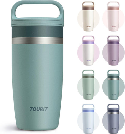 TOURIT Travel Coffee Mug 16 oz, Leakproof 2-Part Drink Lid Coffee Tumbler Cup, Insulated Stainless Steel Travel Mug, Dishwasher Safe Reusable Water Bottle, BPA-Free Coffee Mug,Dark Green