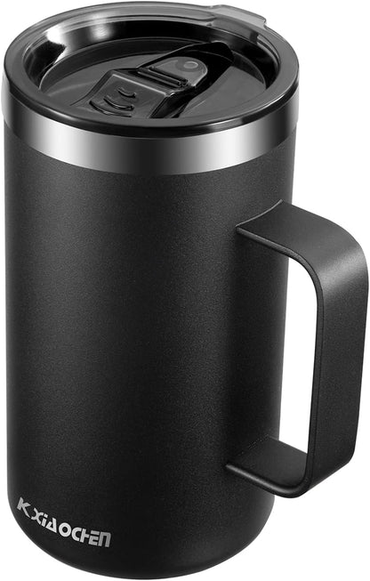KXIAOCHEN 20oz Insulated Coffee Mug with Lid, Stainless Steel Coffee Cup, Double Wall Vacuum Coffee Tumbler with Handle, Premium Thermal Travel Coffee Mug (Navy Blue)